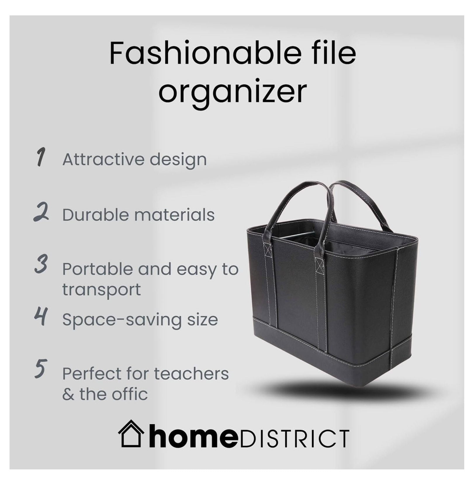 File Organizer Tote Bag - Portable Document Holder Box with Handle, Black Vegan Leather, Home & Office Storage, Legal... - Image 2