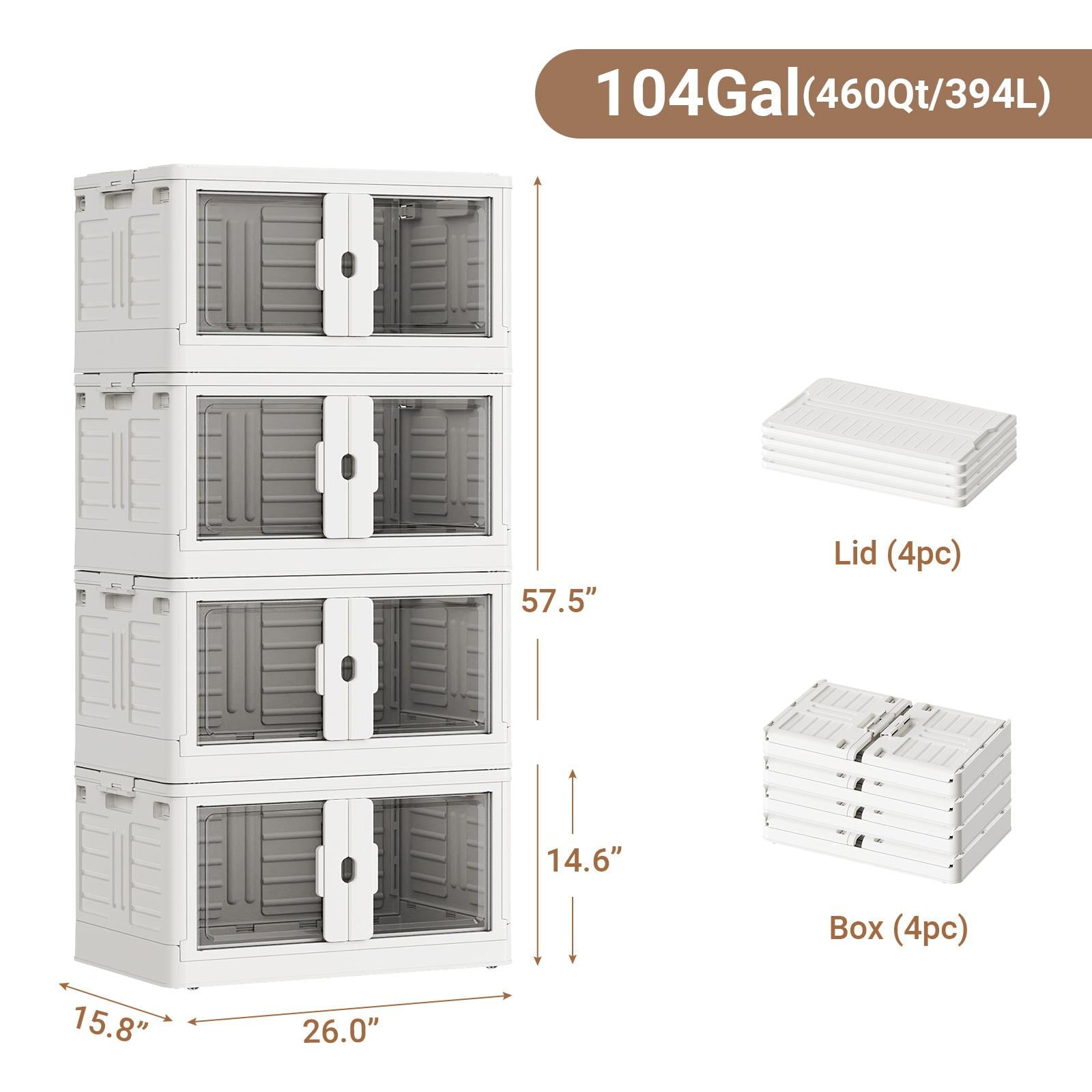 BROVIEW 460 QT Stackable Collapsible Storage Bins with Individual Lids, Wheels & Doors, Large Plastic Latching Boxes Closet Organizers and S - Image 2