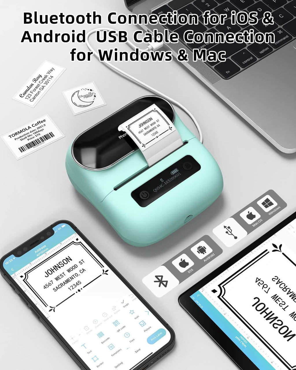 Phomemo M220 3.14 Inch Portable Bluetooth Thermal Label Maker - Support 20-80mm Width Label for Clothing, Mailing, and Address Labels - Comp - Image 6