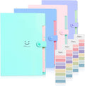 JINGBAO 4 pack Accordion File Organizer, Letter Size, 5 Pocket Expanding File Folder, Cute File Folder with Labels, Portable File Organizer