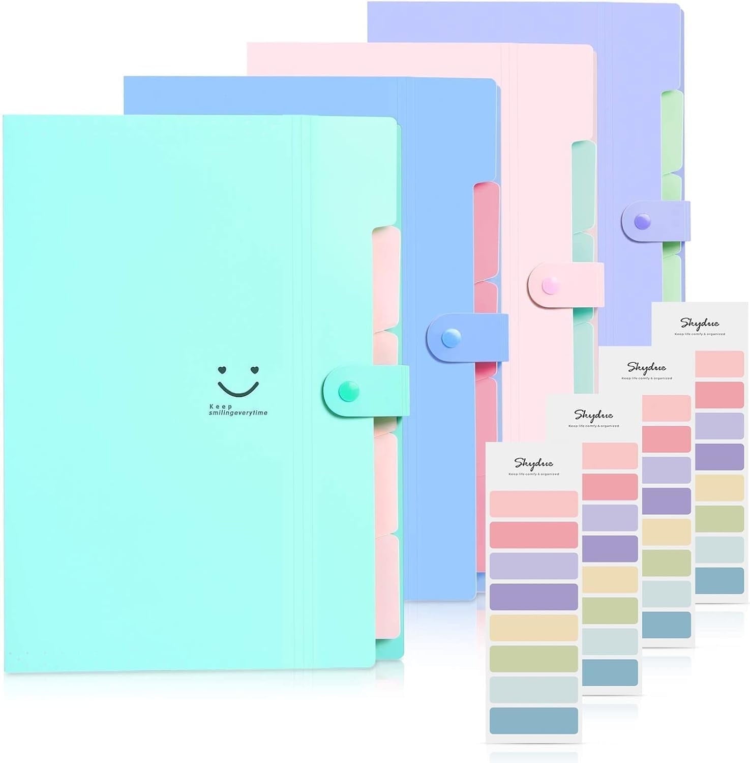 JINGBAO 4 pack Accordion File Organizer, Letter Size, 5 Pocket Expanding File Folder, Cute File Folder with Labels, Portable File Organizer