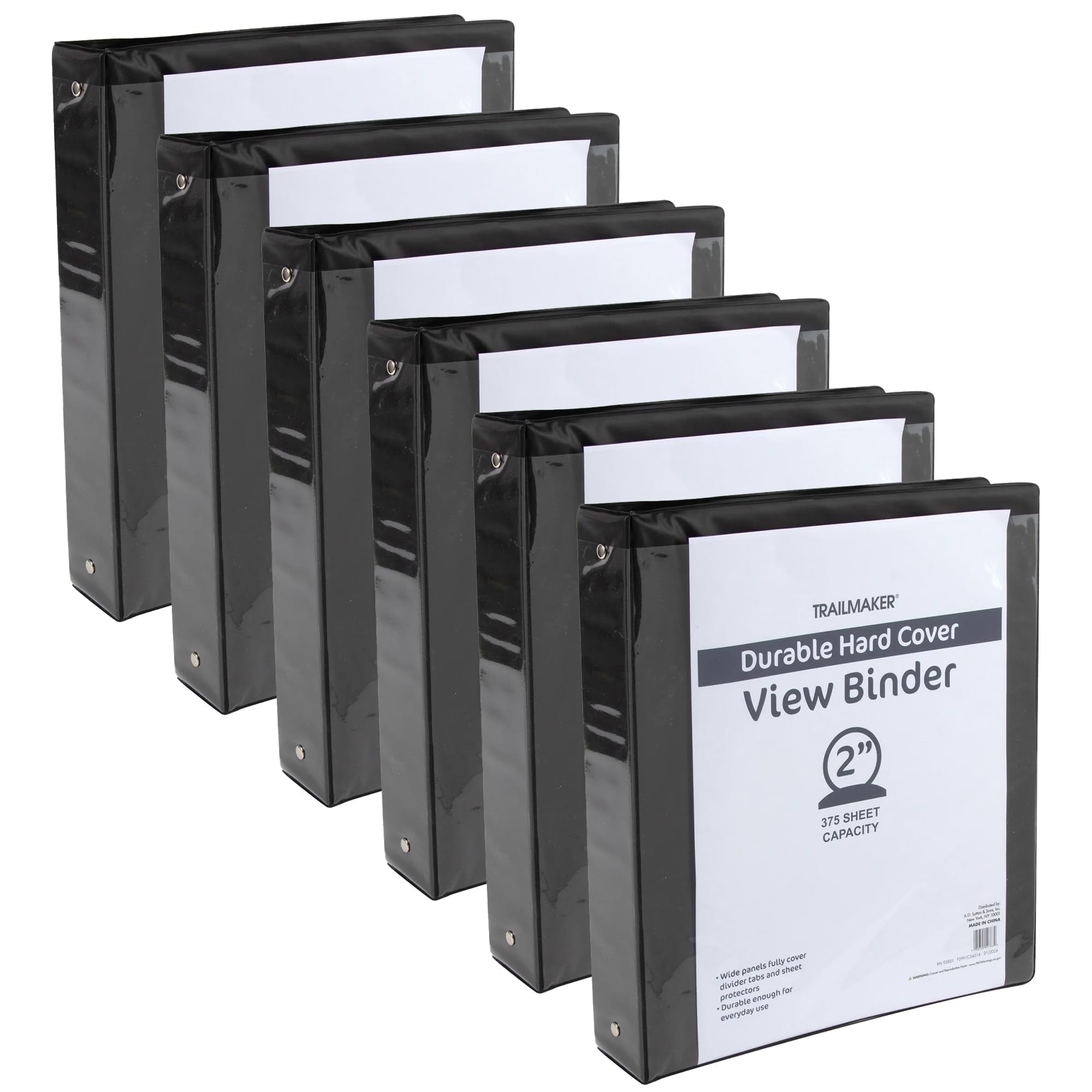 50 Pack of Bulk Wholesale 2 Inch 3 Ring Hardcover Binders with Clear Transparent Covers for Picture and Note Display for Students, Teachers,