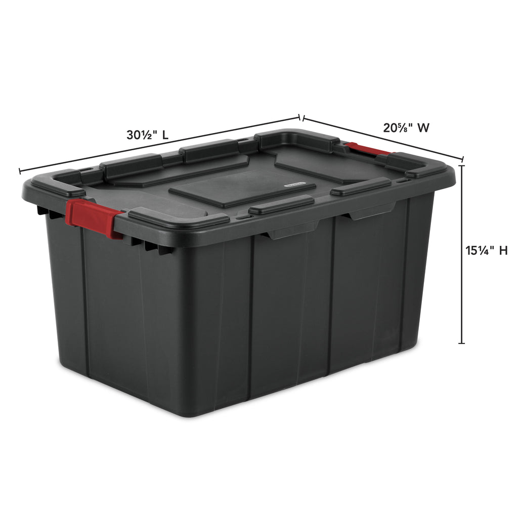 Large Storage Bin, 27 Gallon Rugged Industrial Plastic Storage Tote with Latch Lid, Black, 4 Pack - Image 2