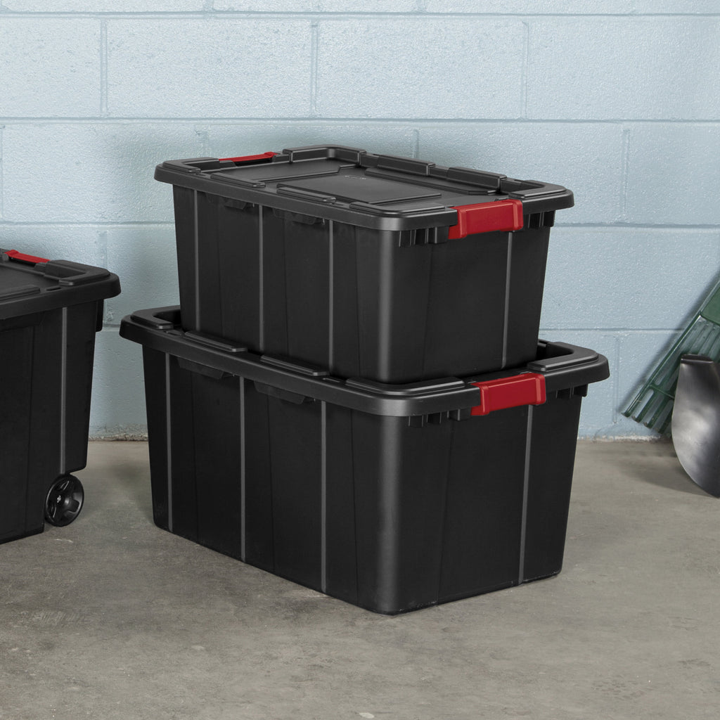 Large Storage Bin, 27 Gallon Rugged Industrial Plastic Storage Tote with Latch Lid, Black, 4 Pack - Image 6