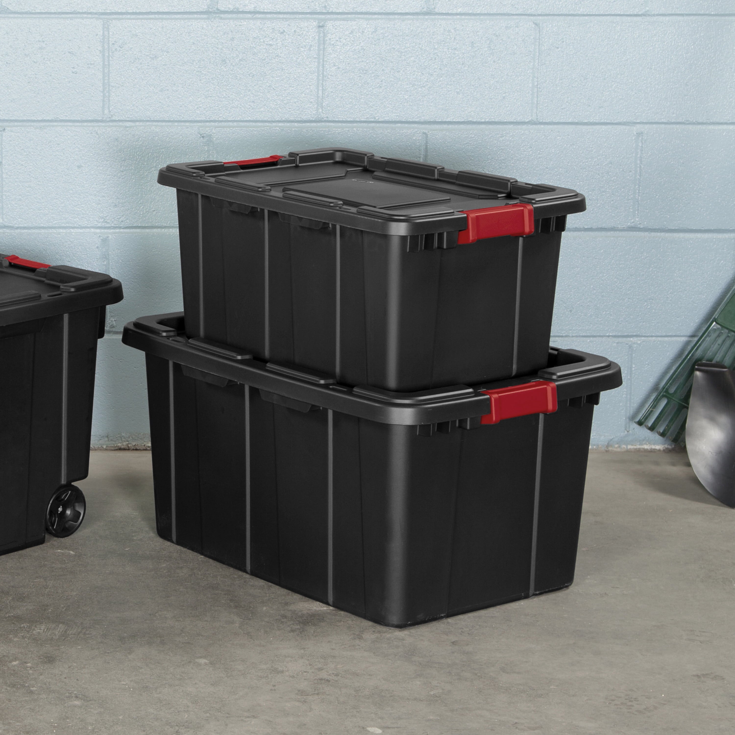 Large Storage Bin, 27 Gallon Rugged Industrial Plastic Storage Tote with Latch Lid, Black, 4 Pack - Image 6