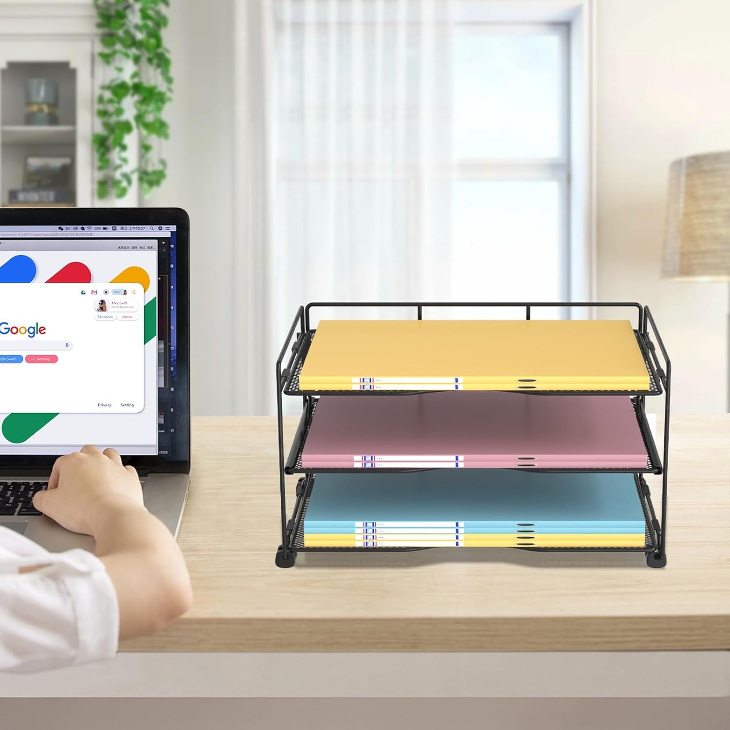 3 Tiers Paper Organizer , Mesh Desk File Organizer for Home Office, Black - Image 5