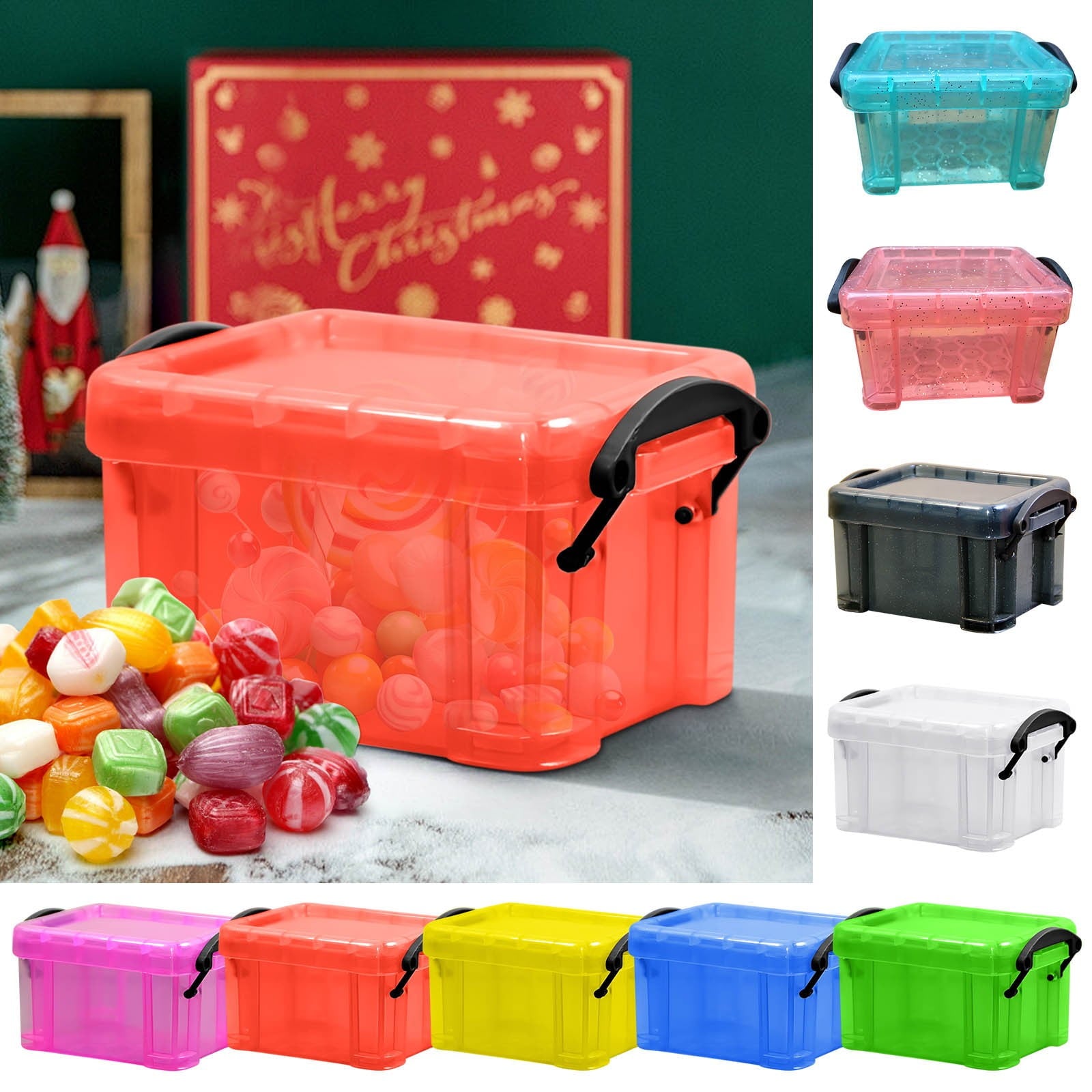 Colorful Storage Bins with Lids,Small Storage Boxes,Stackable Clear Storage Organizer Bins for Office Home Supplies - Image 2