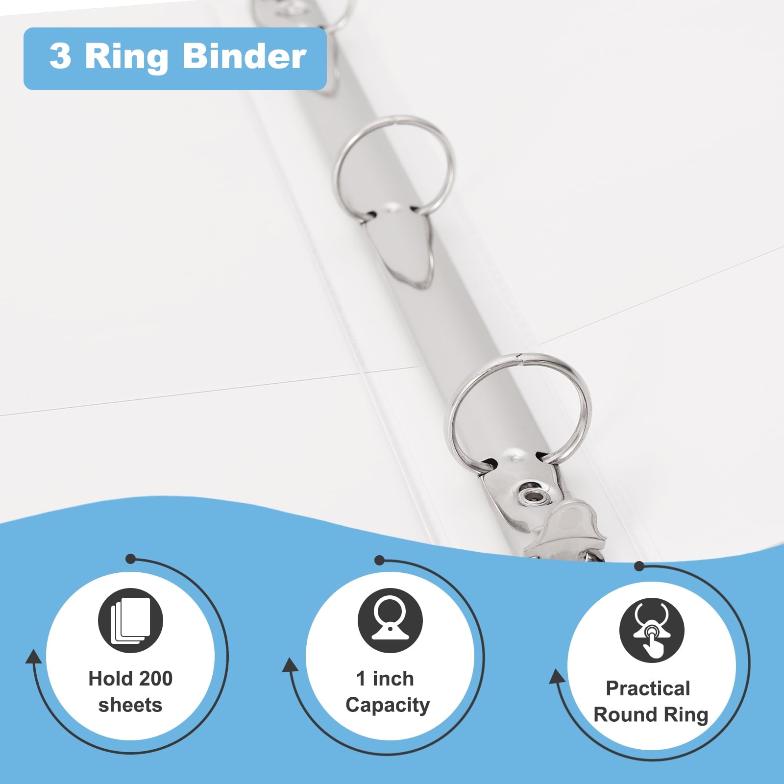 Sturdy 1 inch 3 Ring View Binder,O-ring,Holds 200 Sheets of Letter Size Paper,12-Pack White, 2mm-thick - Image 6