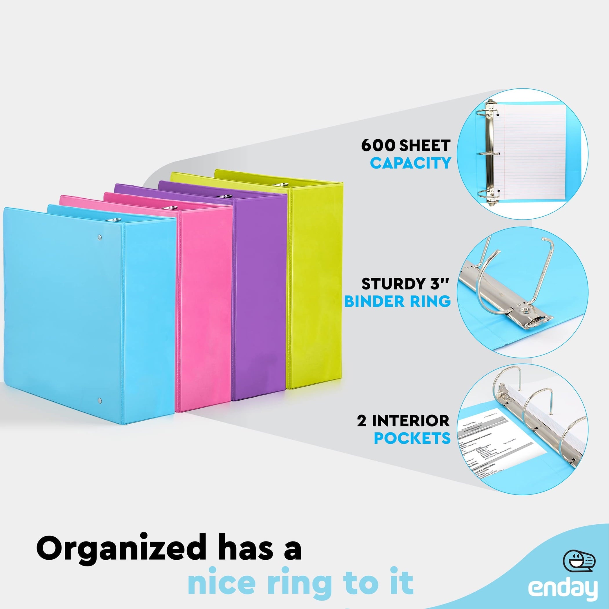 3-Ring View Binder, Slant D-Ring, Assorted Colors, 3 Inch, Pack of 4 - Image 3