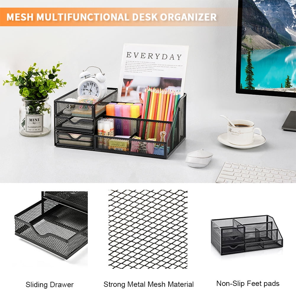 Marbrasse Mesh Desk Organizer with Drawers,, Office Desktop Organization for Office Supplies,（1Pack） - Image 3