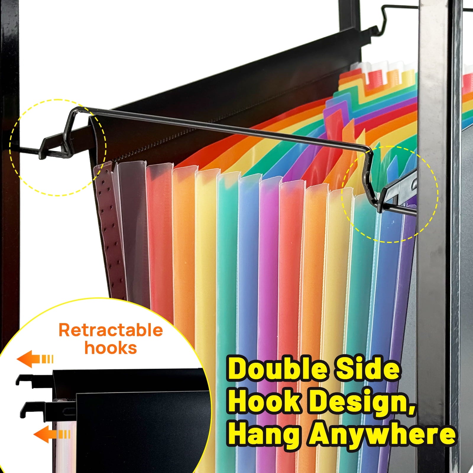 AGCAN Plastic Expanding Hanging File Folders, 13 Innovative 1.35" Accordian Pockets, Heavy Duty Expanding File Organizer, Large Capacity Fil - Image 4