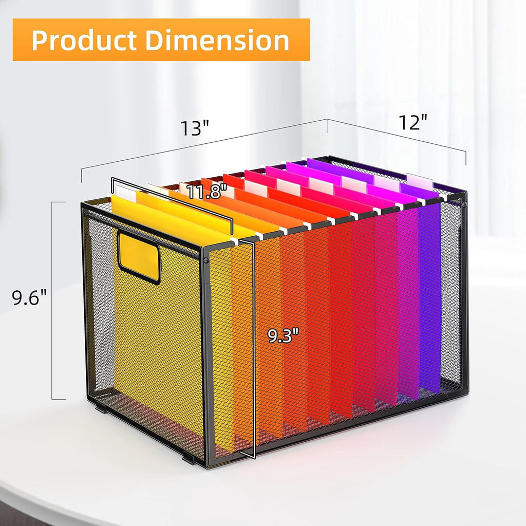 Hanging File Organizer, Metal Storage Box, Portable File Box with Handle for Organizing Documents, Paper - Image 2