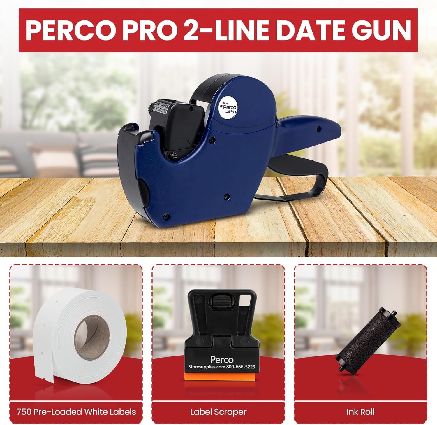Perco Pro 2 Line Date Gun, Includes 16 Digits Date Gun Labeler, Pre-Loaded Roll of 750 White Labels and Ink Roll - Image 5