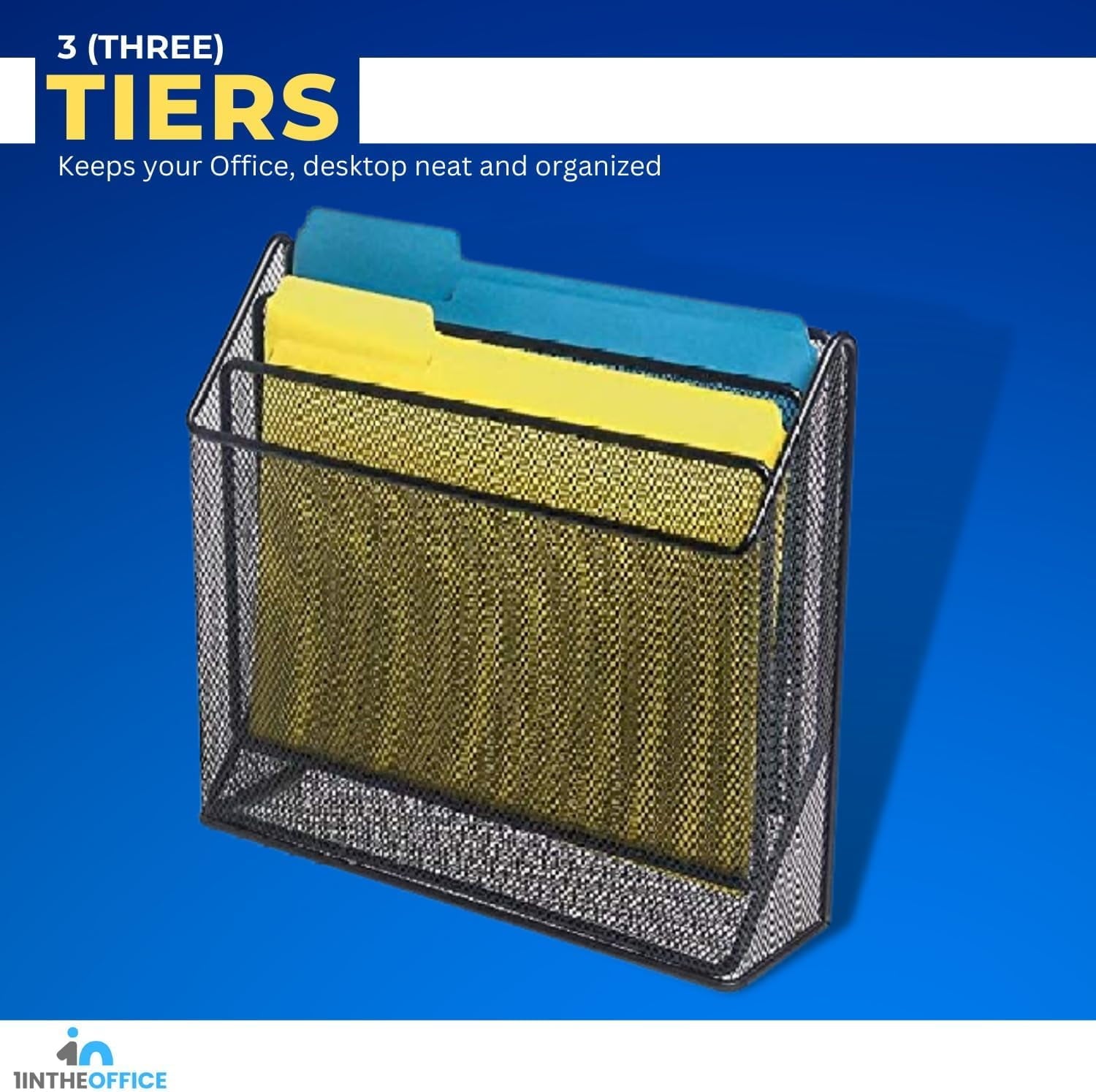 1InTheOffice 3 Tiers File Folder Organizer, Desk Sorter, Black Mesh - Image 3