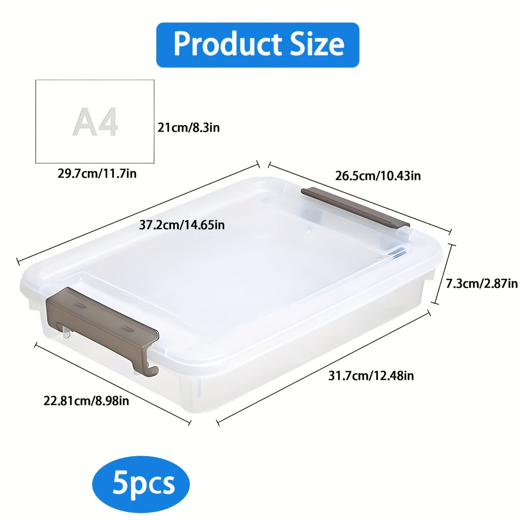 5pcs Storage File Boxes, Plastic Storage Bins with Latching Lids, Desk&Drawer Organizers for School, Organizing Container for Home, Office, - Image 4