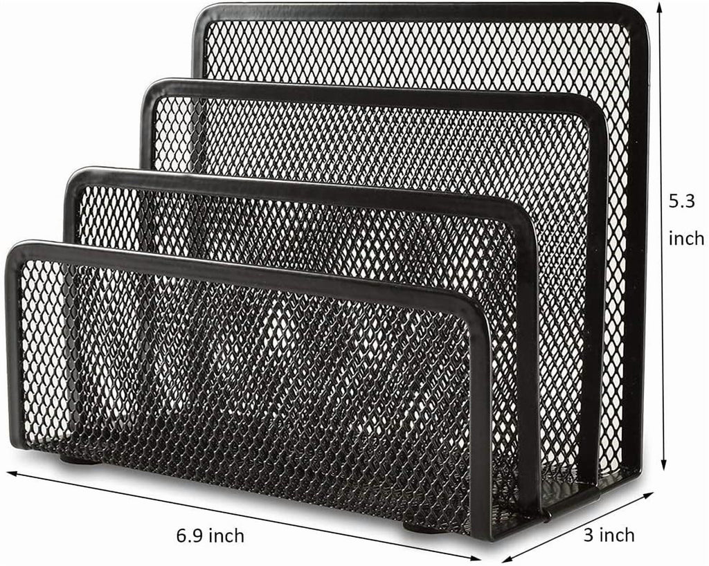 Organizer, Office Small Letter Sorter top File Organizer Metal Mesh with 3 Vertical Upright Compartments, Black 1 Pack - Image 2