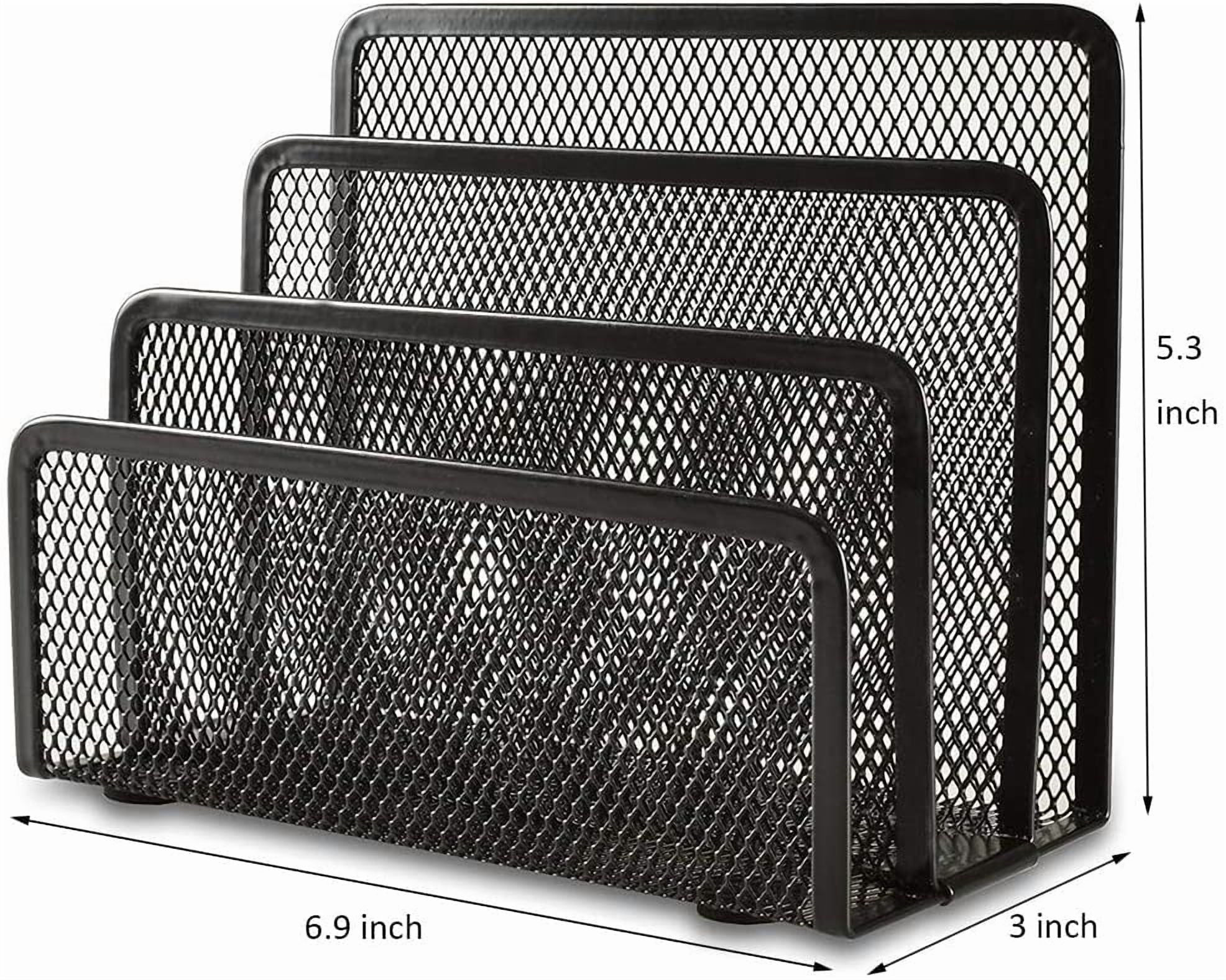 Organizer, Office Small Letter Sorter top File Organizer Metal Mesh with 3 Vertical Upright Compartments, Black 1 Pack - Image 2