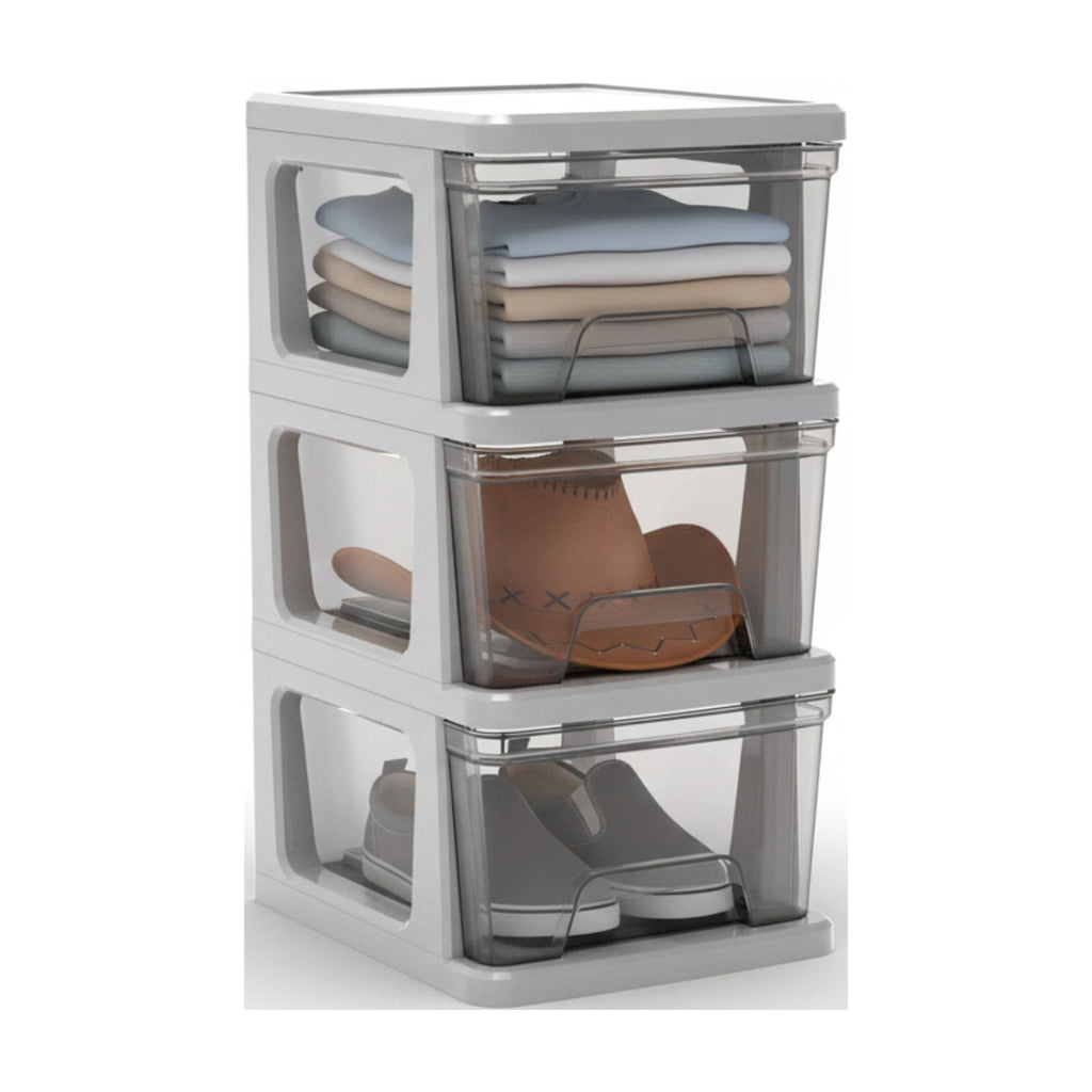 Knock Down Medium Storage Cart with Drawers, Silver Plastic - Image 2