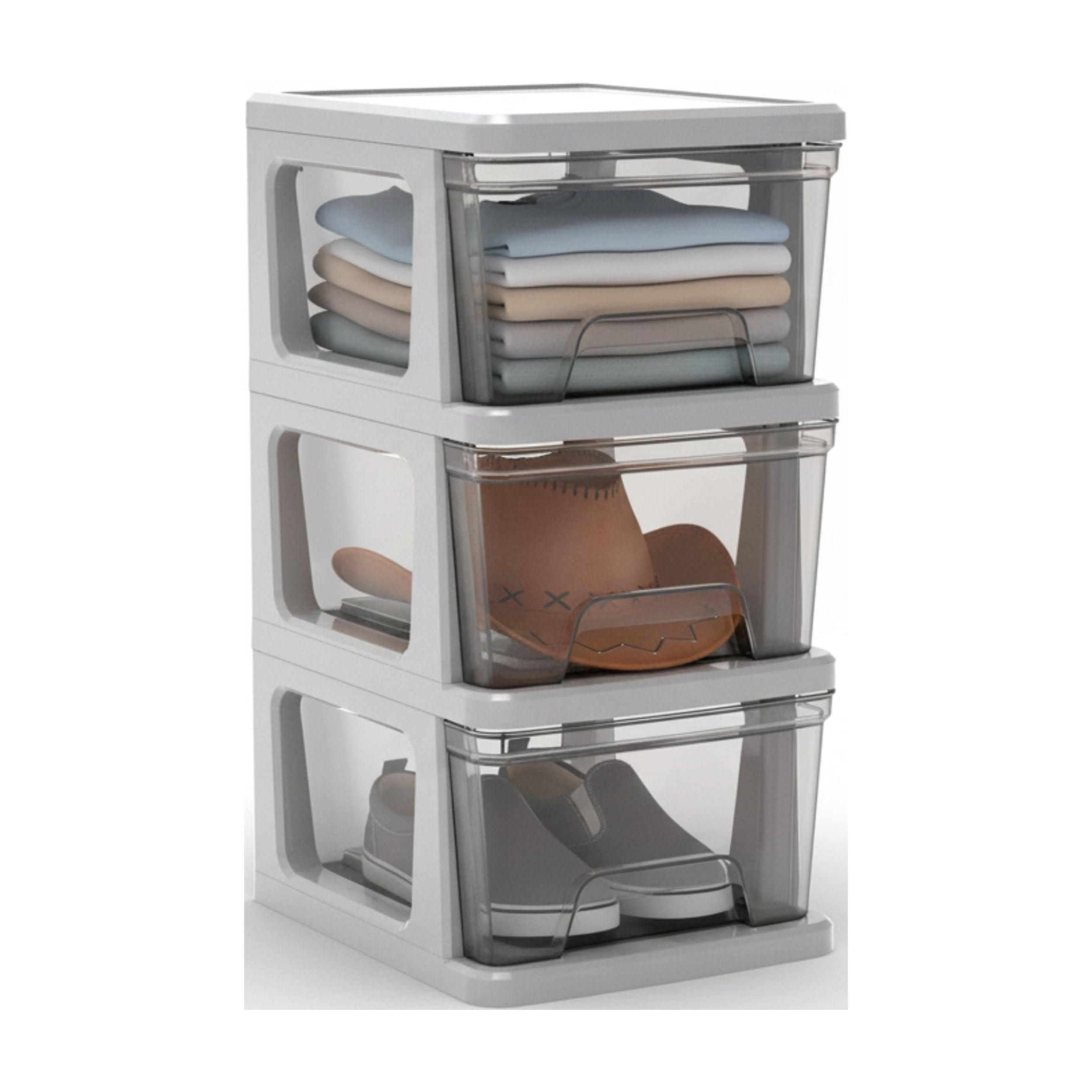 Knock Down Medium Storage Cart with Drawers, Silver Plastic - Image 2