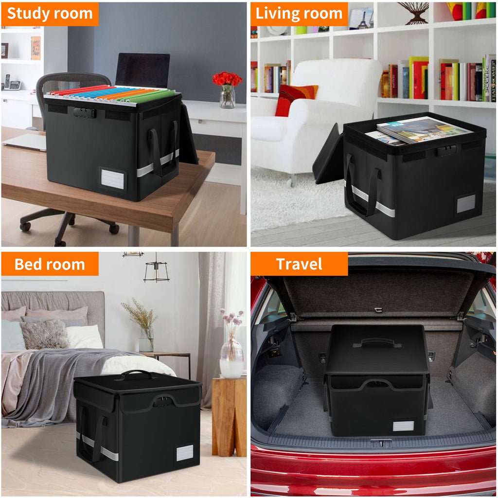 Fireproof File Box with Lock, Portable Document Organizer Box with Water-Resistant Zipper, Collapsible File Box for H... - Image 5