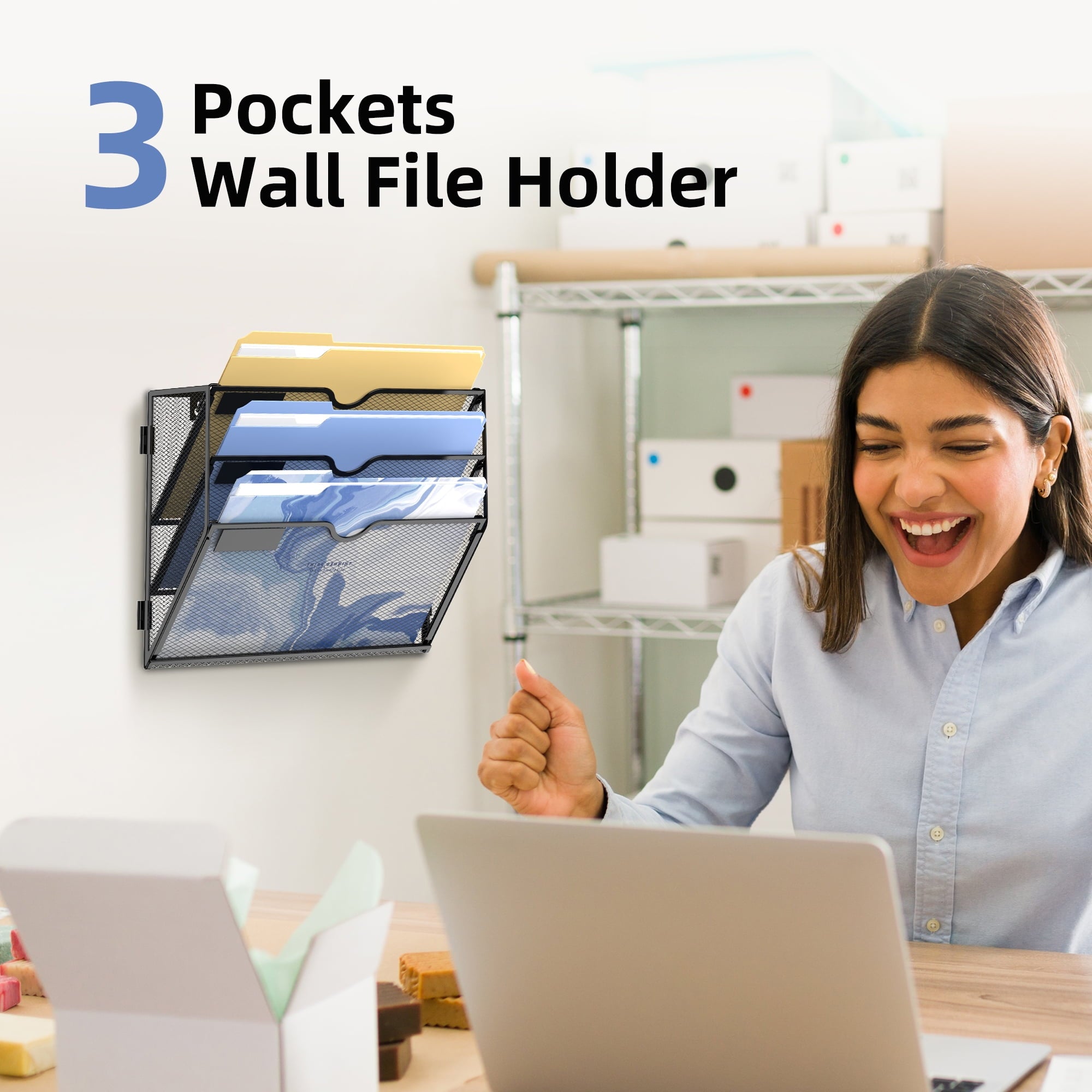 INTIGE 3 Tier Metal Wall File Holder, Hanging File Organizer for Papers & Folders, Black - Image 6