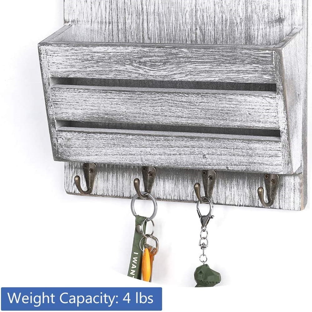 Wall Mounted Wood Mail Holder with 4 Hooks - Image 4