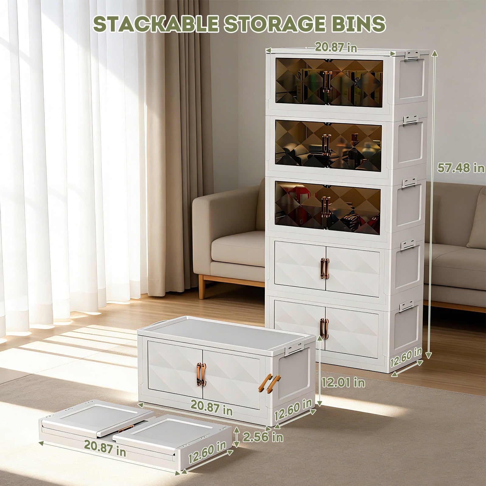 Stackable Storage Bins with Lids, 5 Tier Stackable Plastic Storage Bins with Wheels & Door,/63. Storage Box Collapsib... - Image 4