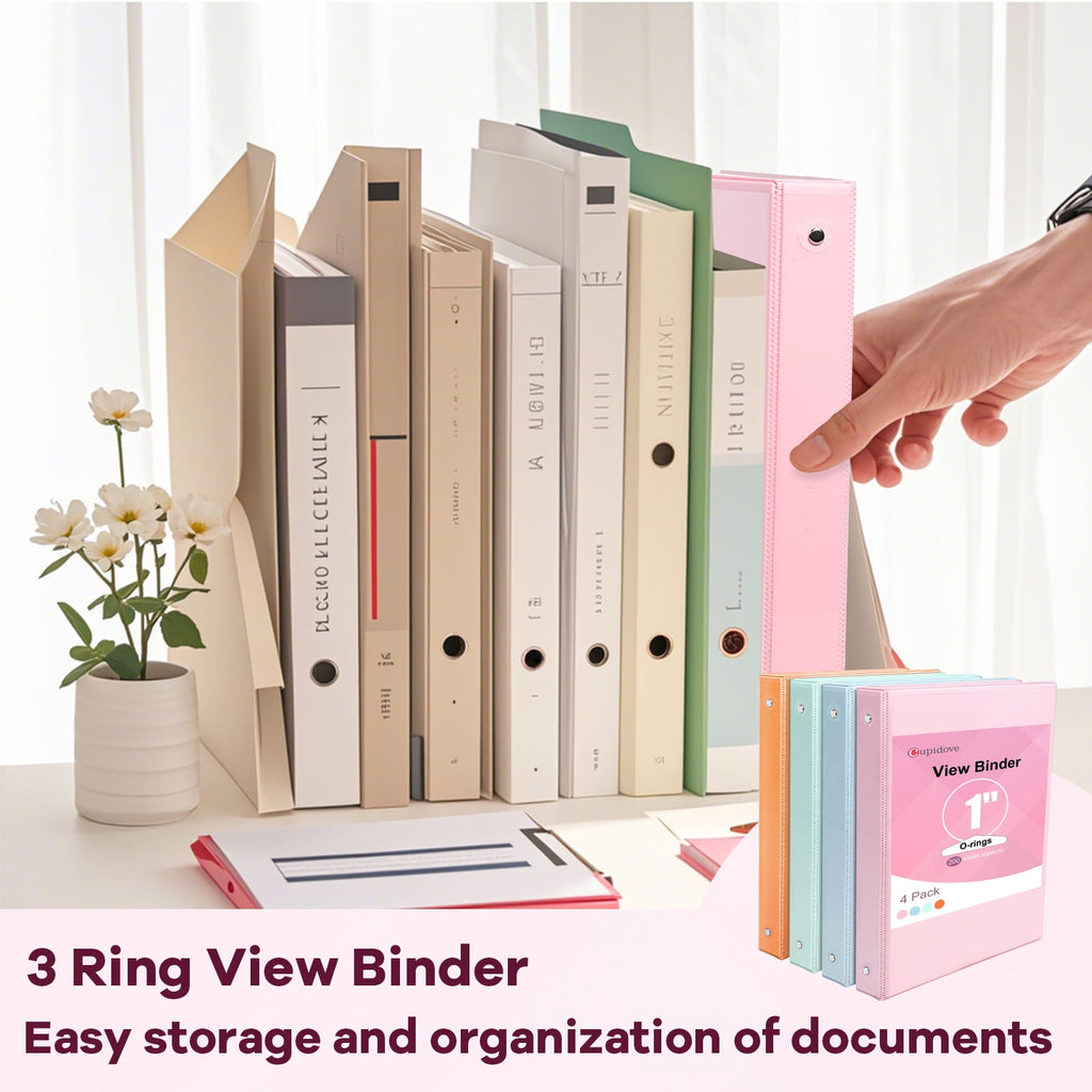 3 Ring 1 inch Binders Round Ring View Notebooks Binders O-ring 3 Ring 200 Sheets of Letter Size Paper Organizer with Pockets 4-Pack Assorted - Image 3