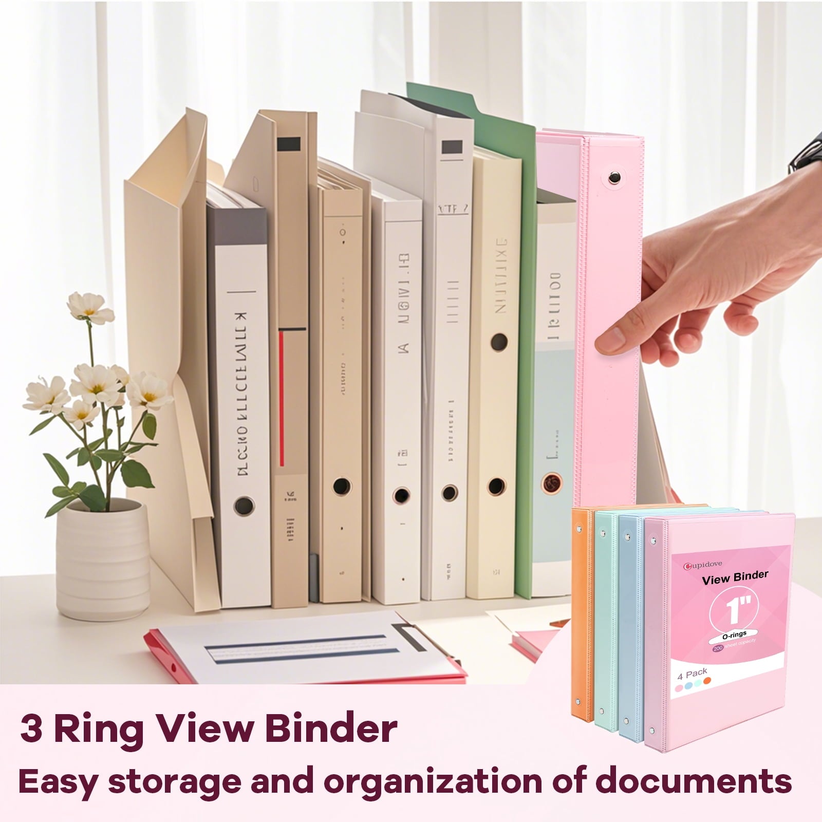 3 Ring 1 inch Binders Round Ring View Notebooks Binders O-ring 3 Ring 200 Sheets of Letter Size Paper Organizer with Pockets 4-Pack Assorted - Image 3