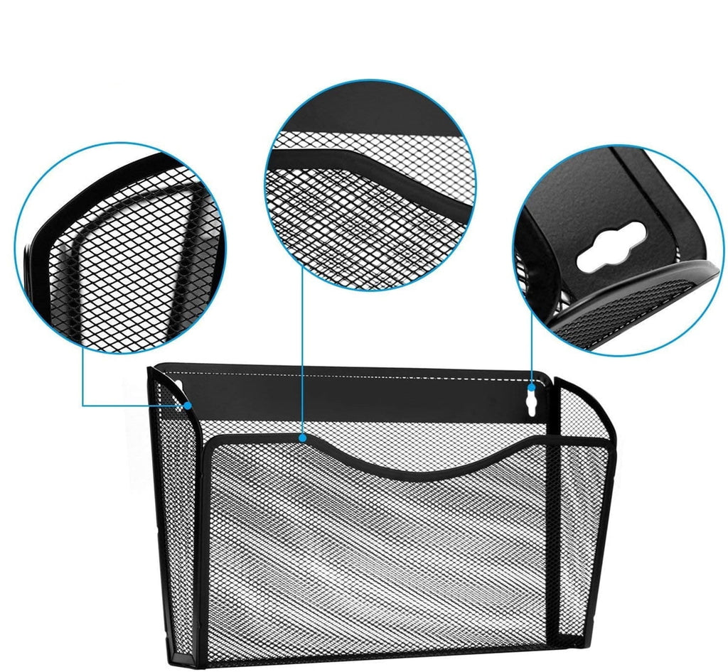 Wall Mount File Hanging Organizer, Casewin Metal Mesh Office Home Folder Binder Holder Magazine Mail Sorter Rack, Black 1Pack - Image 4