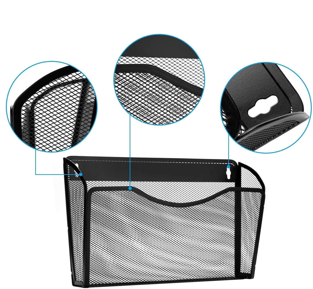 Wall Mount File Hanging Organizer, Casewin Metal Mesh Office Home Folder Binder Holder Magazine Mail Sorter Rack, Black 1Pack - Image 4