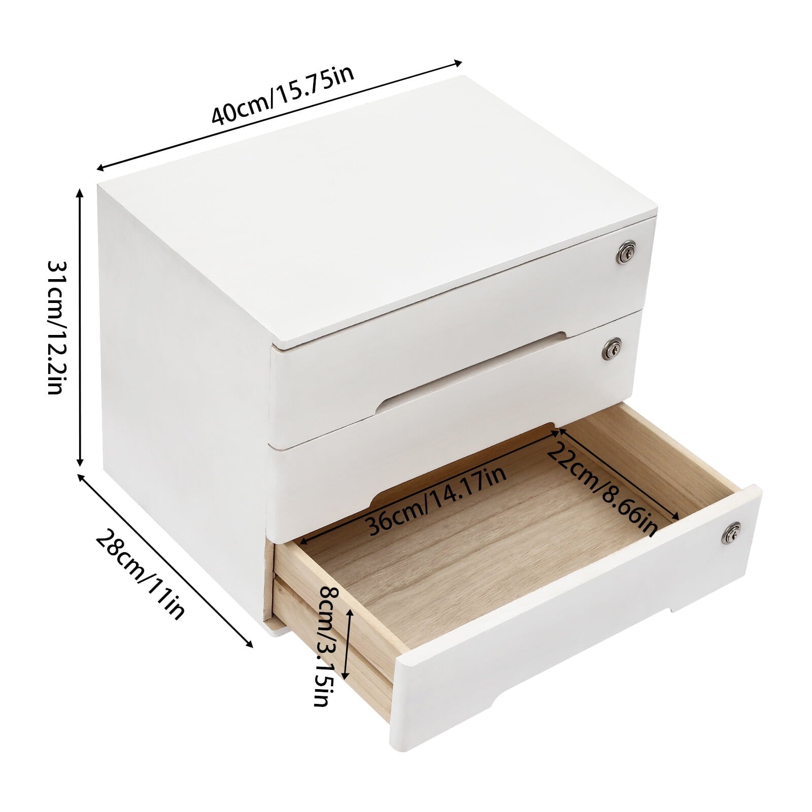 Wooden Desktop Storage Box with Lockable Drawers, Office Supplies File Organizer - Image 4