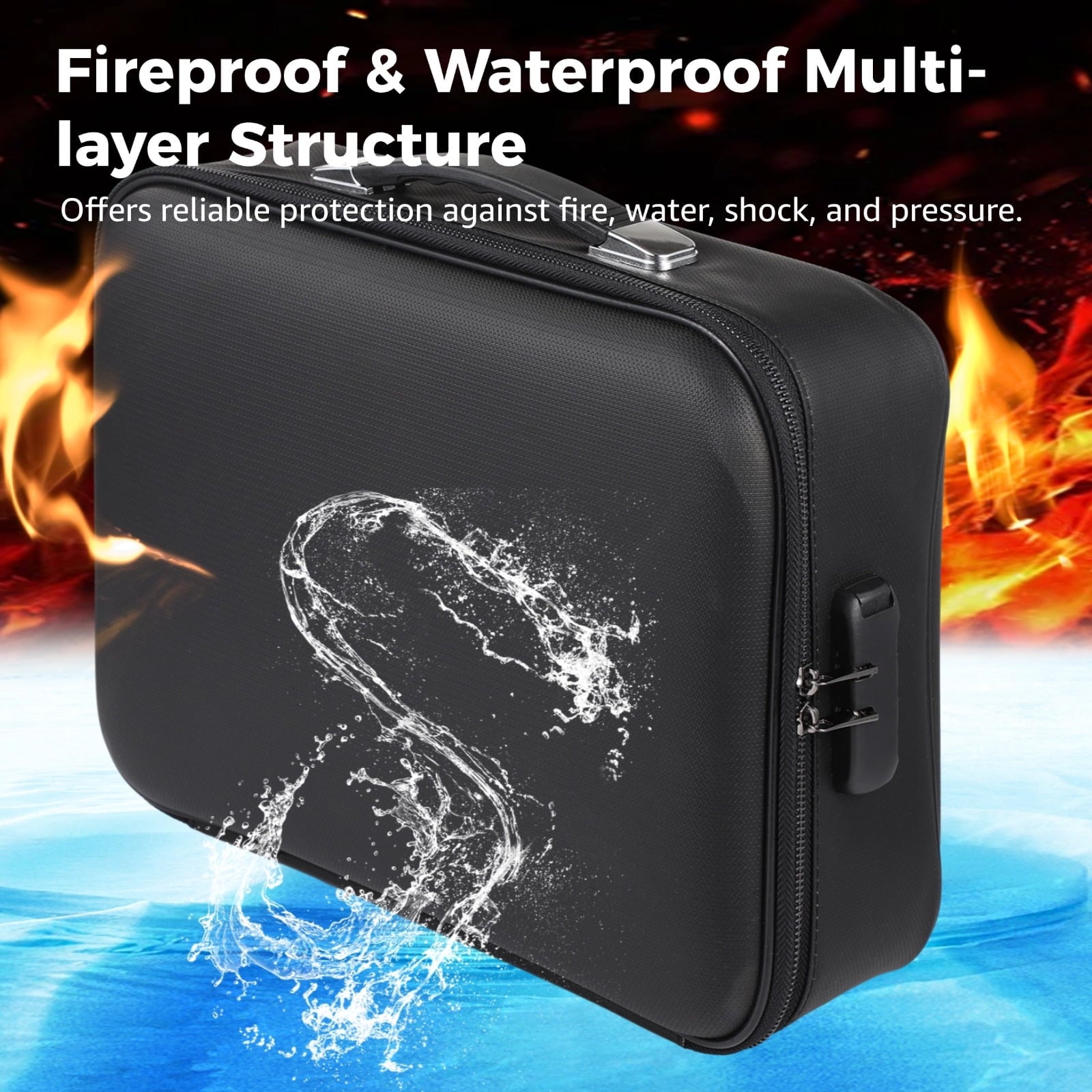 Fireproof Document Box, Hard Shell Fireproof Safe Case with Lock, File Organizer with Expandable Filing Compartments, Portable & Waterproof - Image 2