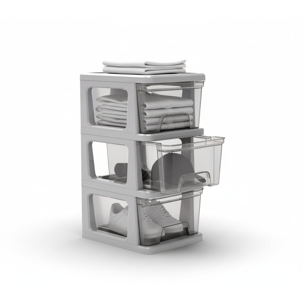 Knock Down Medium Storage Cart with Drawers, Silver Plastic - Image 4