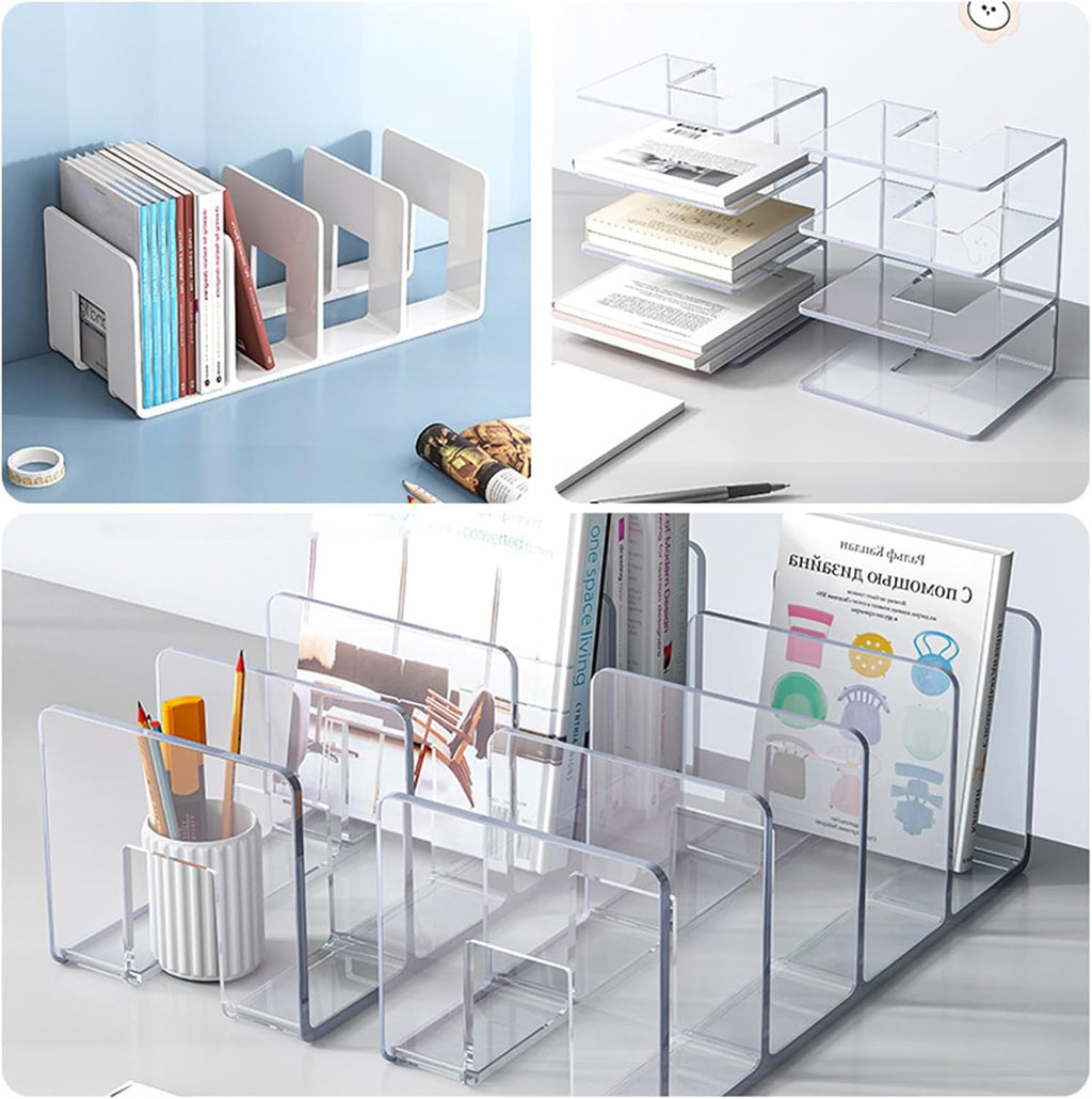 Clear Acrylic File Sorter,4 Slots Magazine File Holder,Bookshelf Organizer,Sturdy Desk File Organizer,File Racks for ... - Image 3