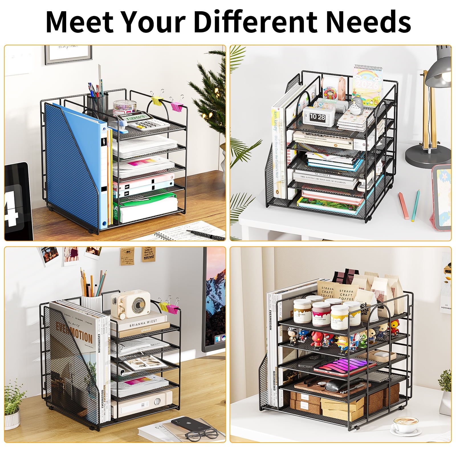 Mintazer Desk Organizer with File Holder, 5-Tier Paper Letter Tray Organizer Mesh Desktop File Organizer Magazine Holder for Home School Off - Image 2