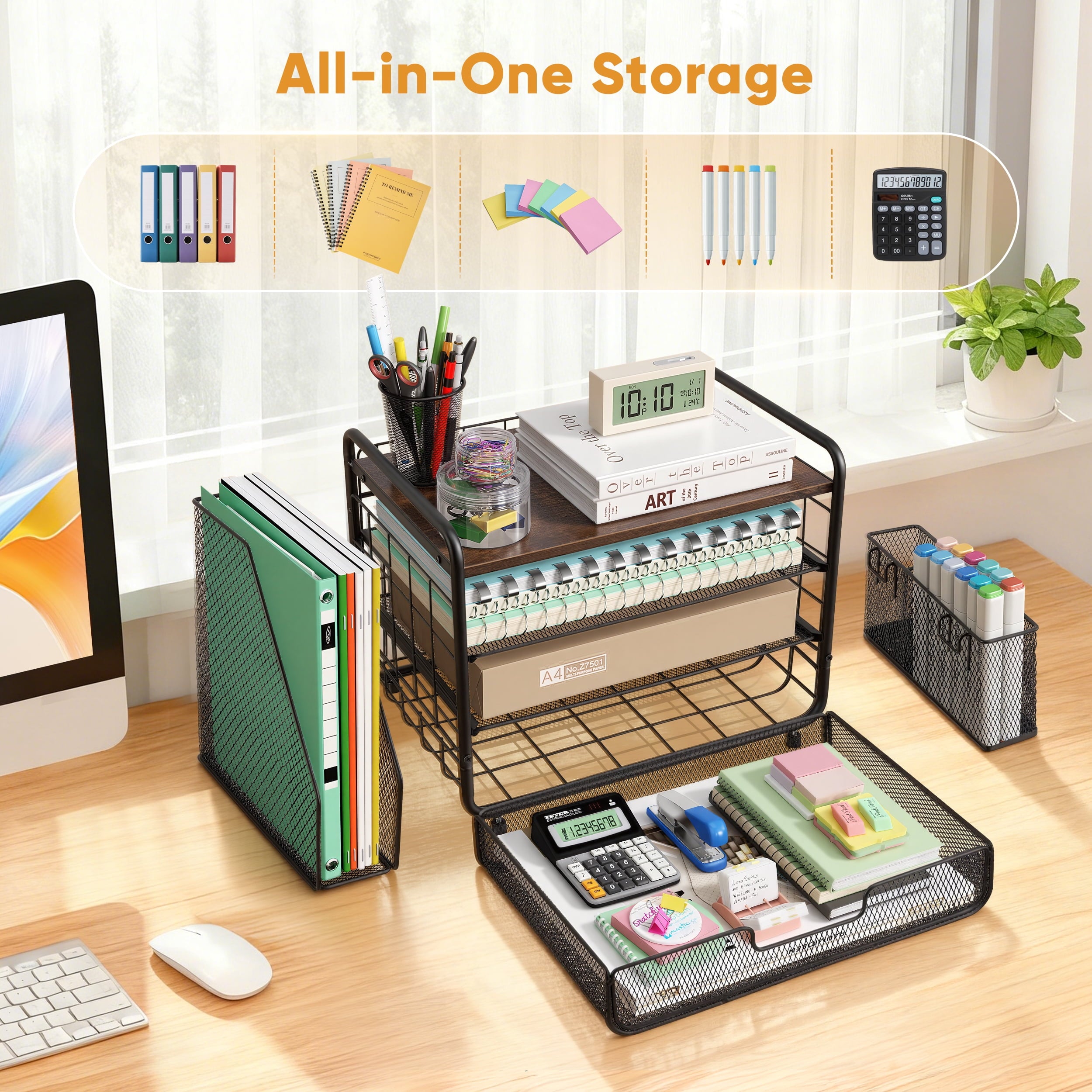 YTAKY Desktop Organizer 4-Tier Desk Organizers Sets and Storage, File Organizers for Desk Drawer Organizer, Paper Organizer for Desk (Black) - Image 5