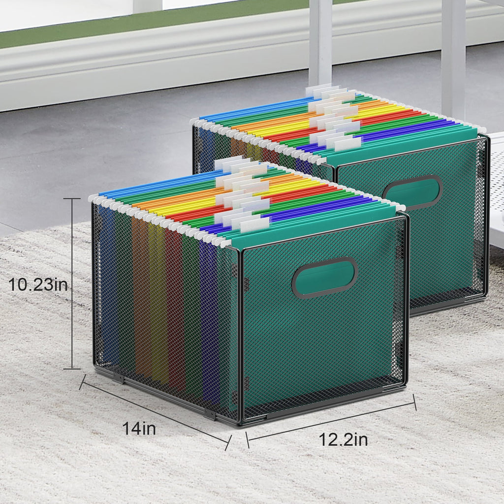 2 Pack Hanging File Organizer, Mesh File Folder Box Filing Box File Cabinet Organizer Storage Boxes, Letter Size - Image 2