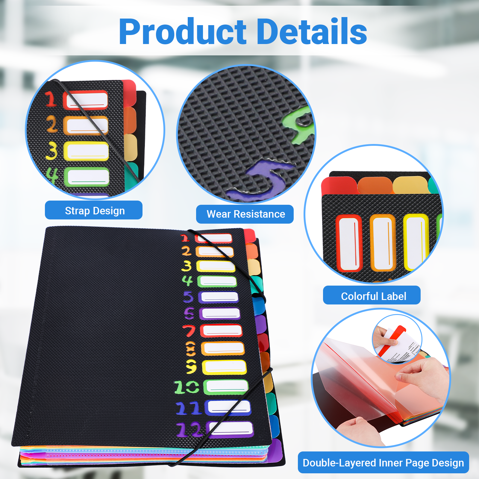 Troxlin Expanding File Folder 12 Pockets Accordion File Organizer with Colorful Tabs,Portable A4 Letter Size Paper Document Receipt Organize - Image 3