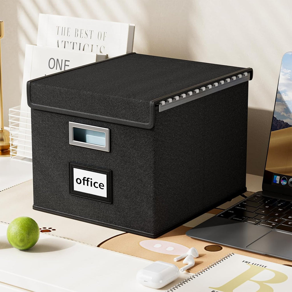 Upgraded Portable File Organizer Box, Large Linen Hanging Office Document Storage Box with Lid-Black 1 pack - without folders - Image 5