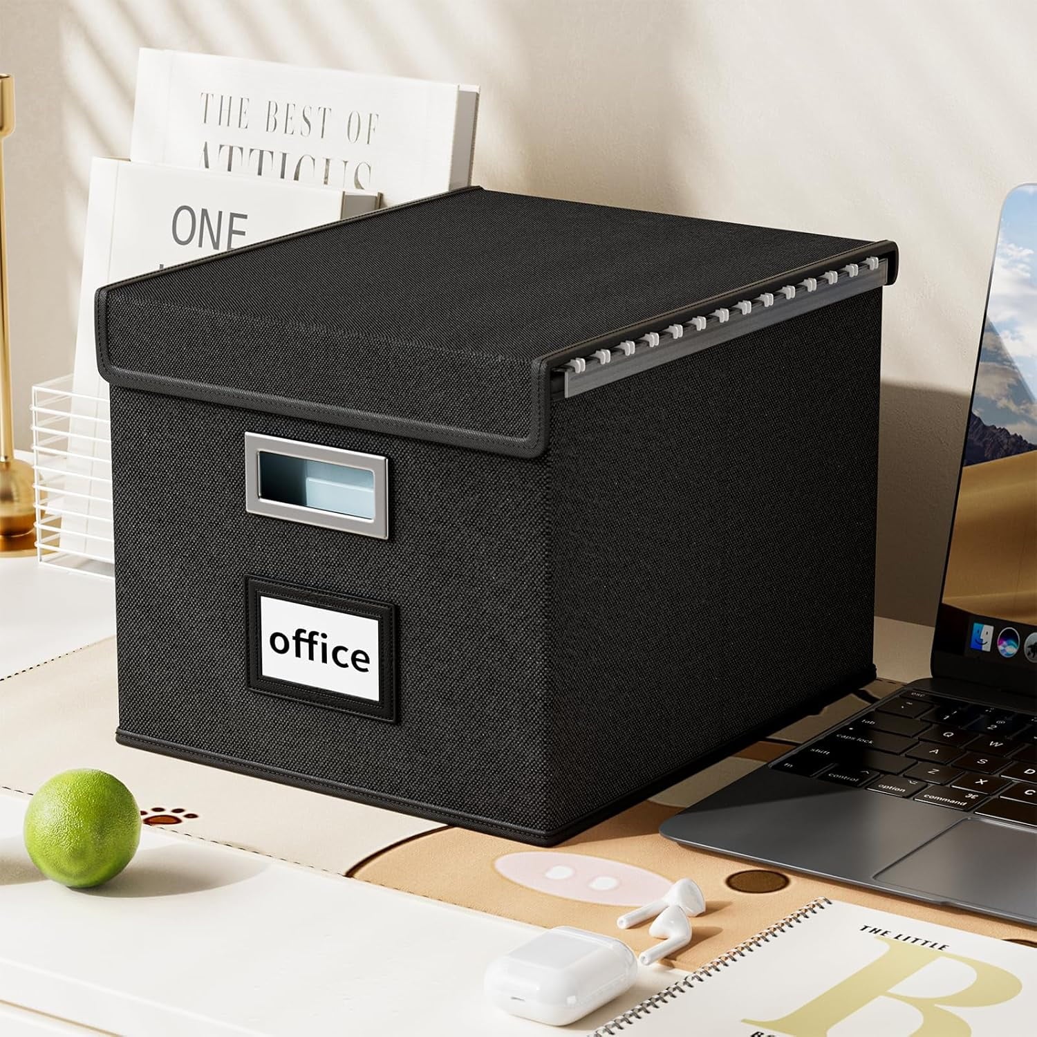 Upgraded Portable File Organizer Box, Large Linen Hanging Office Document Storage Box with Lid-Black 1 pack - without folders - Image 5