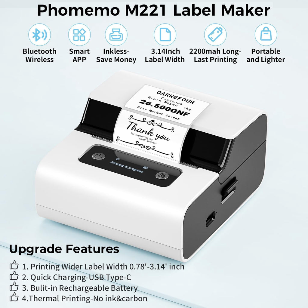 Label Maker- Address Label Printer M221 - 3'' Bluetooth Thermal Label Priner Perfect for Address, Barcode, Crafts, and Small Business - Comp - Image 4