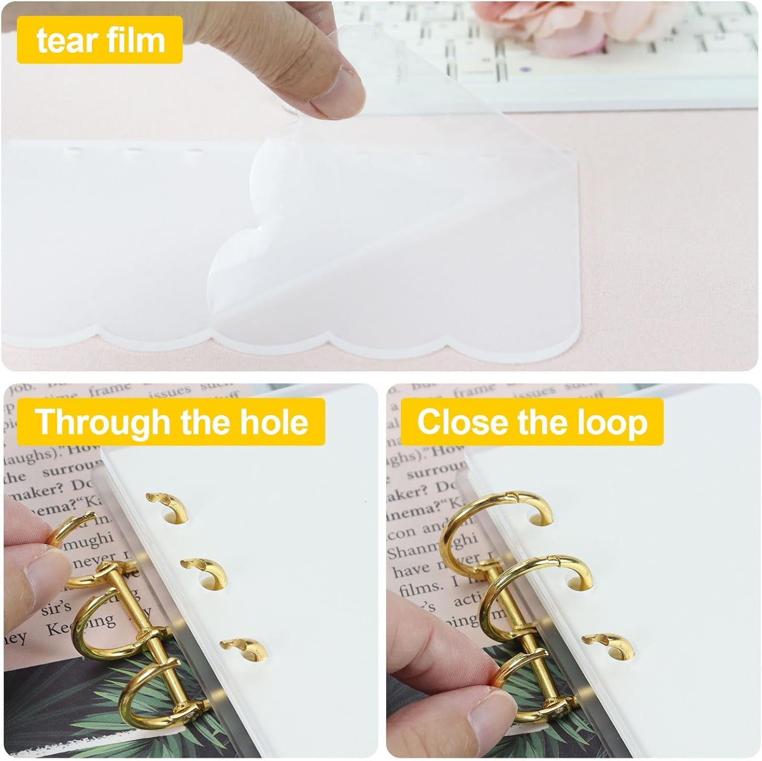 A6 Acrylic Notebook Binder 6 Ring, Loose Leaf Personal Planner Binder 90 Sheets Refills Paper, Lay Flat Design, Gold ... - Image 4