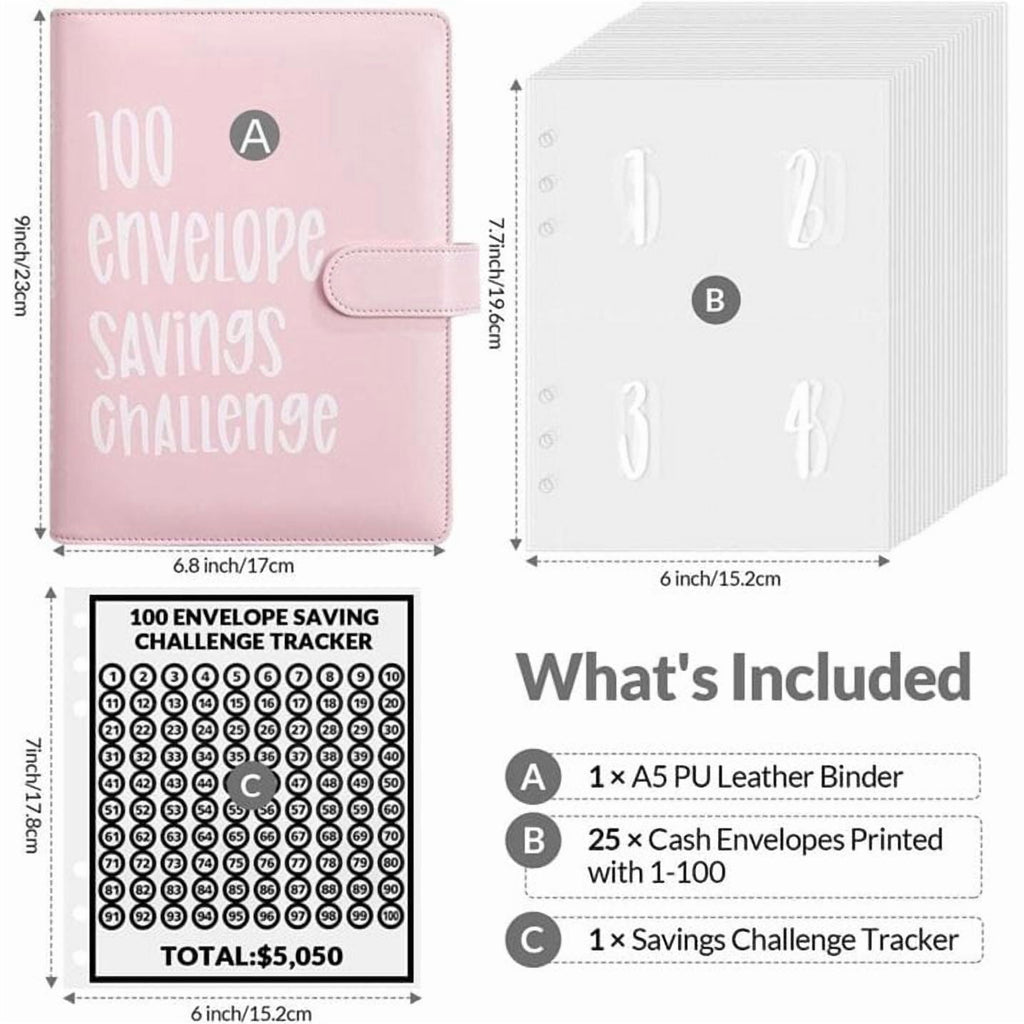 PandaTop 100 Envelopes Money Saving Challenge Binder, Savings Challenges Book with Envelopes, Savings Binder Budget Binder with Cash Envelop - Image 3