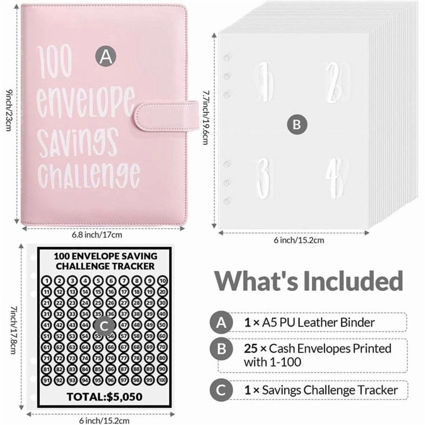 PandaTop 100 Envelopes Money Saving Challenge Binder, Savings Challenges Book with Envelopes, Savings Binder Budget Binder with Cash Envelop - Image 3
