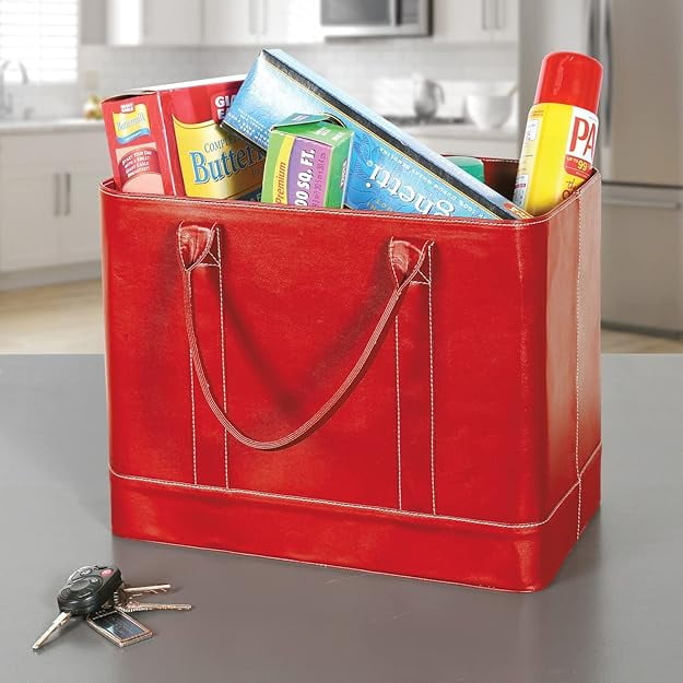 HOME DISTRICT Chic File Organizer Tote - Important Document Organizer Bag, Portable File Box with Handle, Red - Image 5