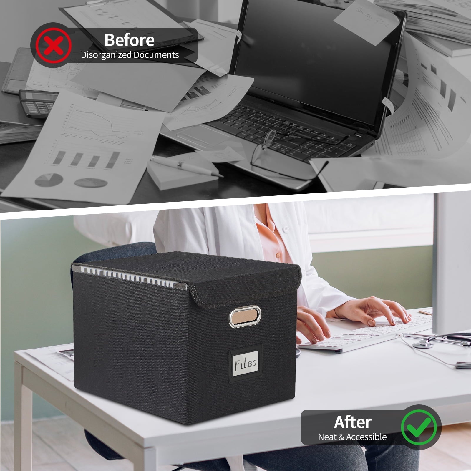 Foldable File Box Collapsible with Lid & Slides, Multi-purpose Storage with Pragmatic Design Files Boxes for School, ... - Image 6