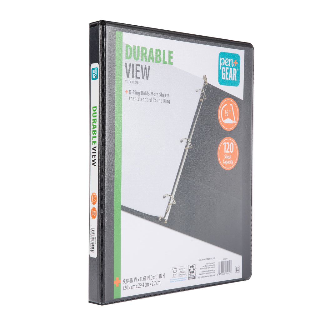 Pen Gear Durable View Binder, 1/2‑Inch D‑Ring, Black, 1‑Pack, 120‑Sheet Capacity - Image 4