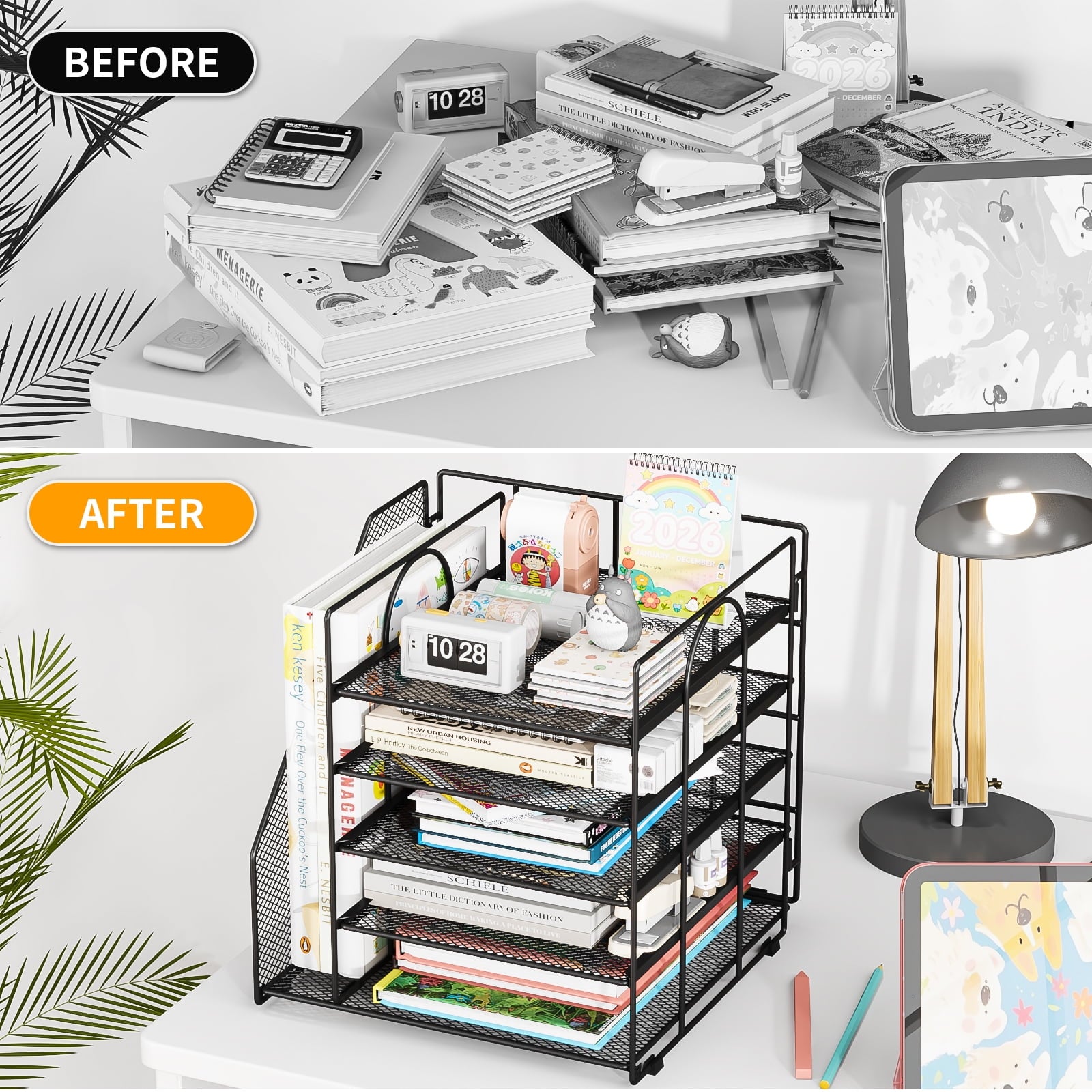Mintazer Desk Organizer with File Holder, 5-Tier Paper Letter Tray Organizer Mesh Desktop File Organizer Magazine Holder for Home School Off - Image 6