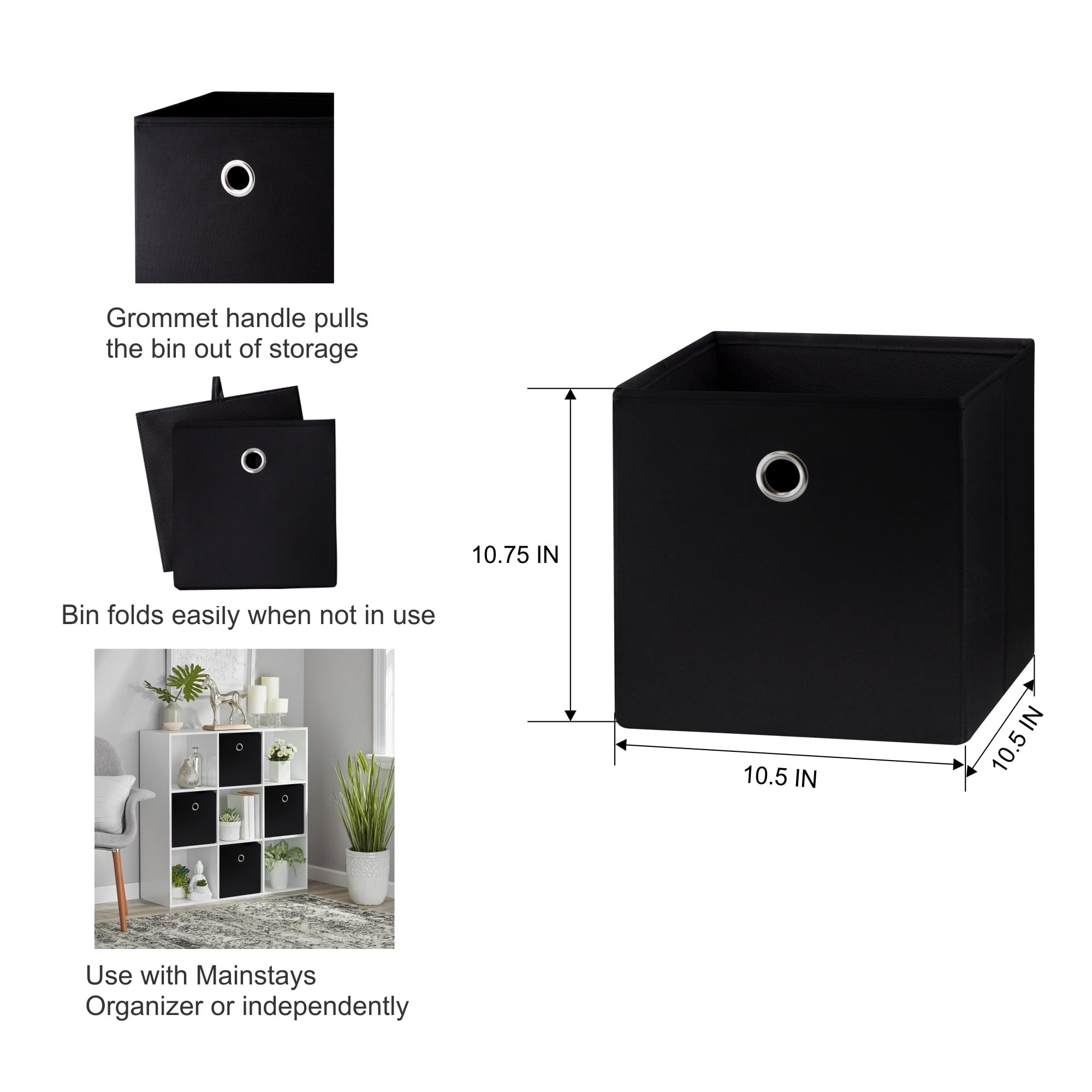 Collapsible Fabric Cube Storage Bin, Rich Black - Image 3